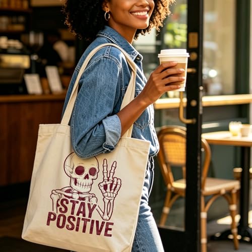 Motivation Canvas Tote Bag for Women Shopping Work Travel with Inner Pocket - color: Beige 10