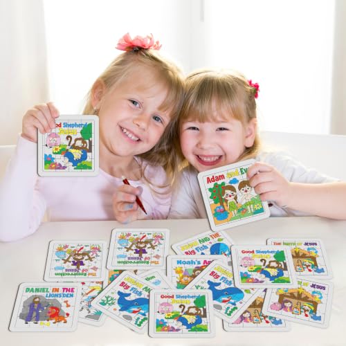 Cinrobiye 24 PCS Bible Story Jigsaw Puzzle Craft Kit, Christian Bible Activity Puzzles for Sunday School, Church Activities, Bible Study, Religious Education and Group Activities - color: Religious
