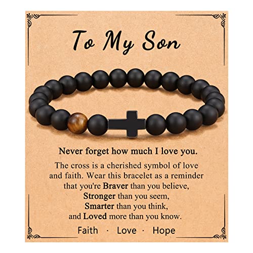 Cross Bracelet, To Mens Boys Christian Gifts for Birthday Christmas - style: Son-8 inch