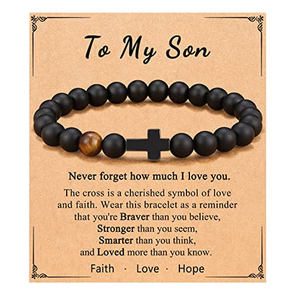 Cross Bracelet, To Mens Boys Christian Gifts for Birthday Christmas - style: Son-8 inch