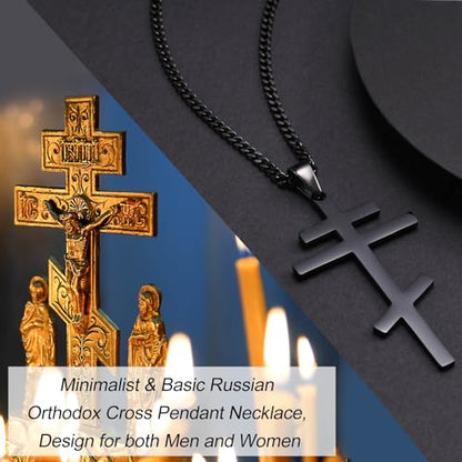 Men's Orthodox Cross Pendant Necklace - Trendy Religious Cross Chain,Hypoallergenic Waterproof Stainless Steel Christian Long Necklaces,Non Tarnish Byzantine Cross Symbol Pendants Necklace for Him - color: 4 Pcs