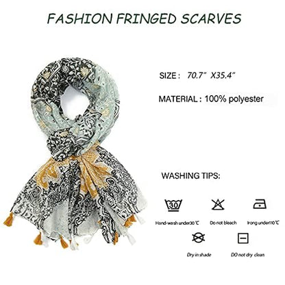 Yeieeo Boho Scarf for Women Lightweight Floral Printed Scarf Fall Winter Fashion Fringed Shawl - color: Floral 4