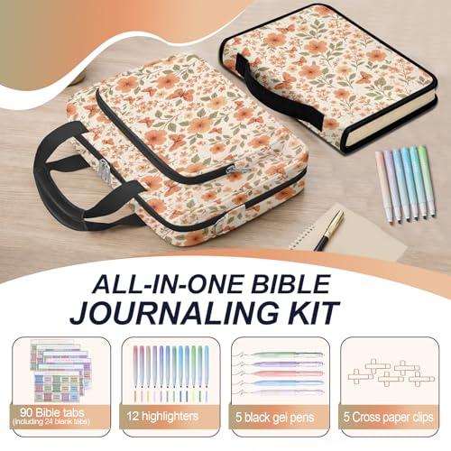 Butterfly Bible Cover Case for Women, Bible Bag for Women Organizer with Handle Zipper Pocket, Bible Study Supplies Journaling Kit, Pens Highlighters Cross Clips Tabs Christian Gift - color: Yellow Butterfly