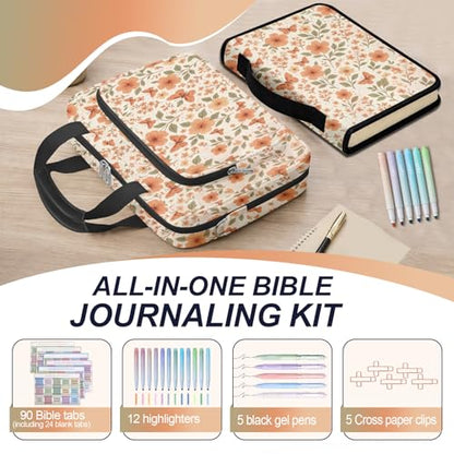 Butterfly Bible Cover Case for Women, Bible Bag for Women Organizer with Handle Zipper Pocket, Bible Study Supplies Journaling Kit, Pens Highlighters Cross Clips Tabs Christian Gift - color: Yellow Butterfly
