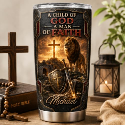 Personalized Christian Gifts For Men - Warrior Christ Man Of Faith A Child Of God Tumbler V4 - Bible Faith Religious For Dad, Husband, Grandpa on Fathers Day, Christmas, Birthday - color: CH-VAR-04