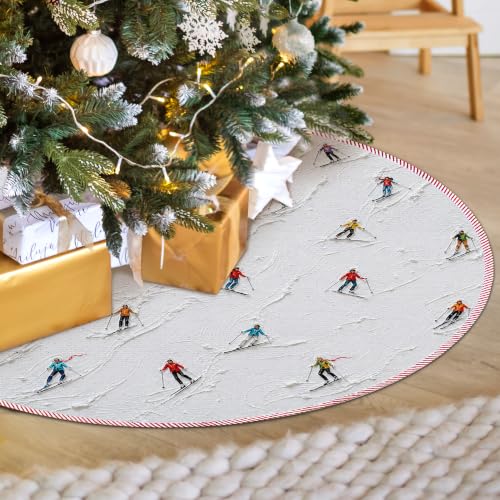 Winter Ski Christmas Tree Skirt, Skiing Gifts Xmas Tree Skirt 526XW-TS - color: Skiing-2