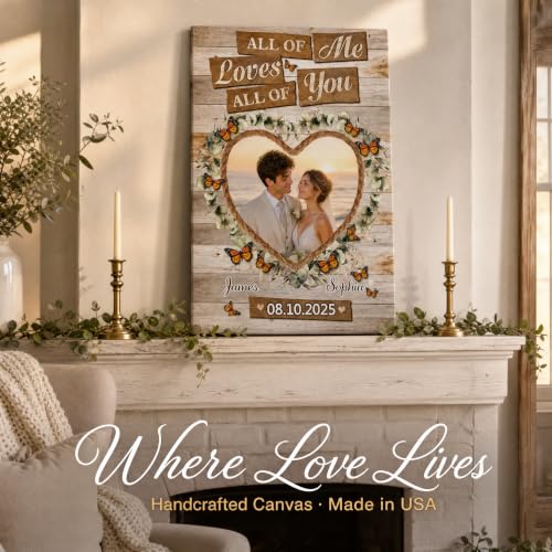 Ipplee Personalized Heart Eucalyptus Butterfly Love Quote Canvas Wall Art - color: Design9