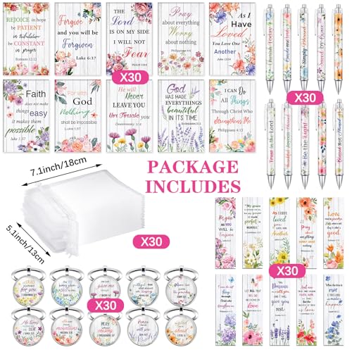 Jetec 150 Bible Verses Gift Set for 30 Christian Bookmarks 30 Scripture Ballpoint Pens 30 Christian Notebooks 30 Bible Verse Keychain 30 White Organza Bags for Women Men Office Church(Artsy) - style: Artsy