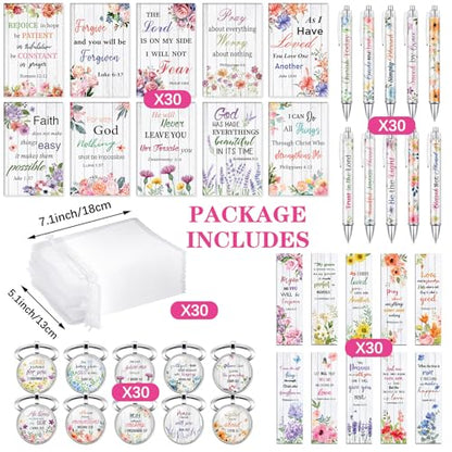 Jetec 150 Bible Verses Gift Set for 30 Christian Bookmarks 30 Scripture Ballpoint Pens 30 Christian Notebooks 30 Bible Verse Keychain 30 White Organza Bags for Women Men Office Church(Artsy) - style: Artsy