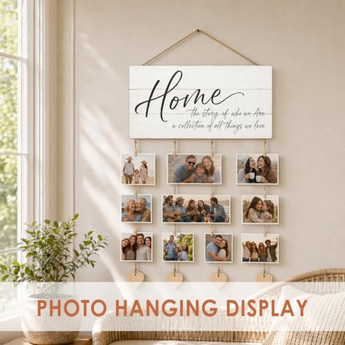 Home Sign Wall Decor Hanging Photo Display with Clips Wedding Gift - color: Clean Shiplap