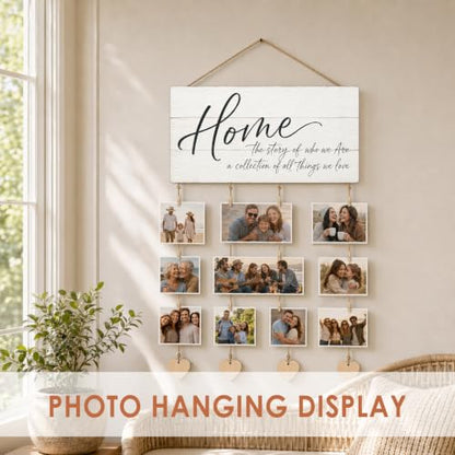 Home Sign Wall Decor Hanging Photo Display with Clips Wedding Gift - color: Clean Shiplap