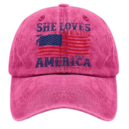 She Loves Jesus and America Too Hats for Womens Soft Washed Distressed Baseball - color: She Loves Jesus and America Toorose Red Color1