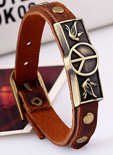 Men Punk Alloy Leather Bracelet Cross Bracelet Bangle Wristband - color: Peace