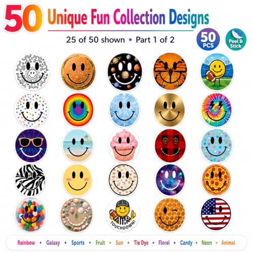 Fun Smiley Face Stickers, 50 Pcs, 2.12 Inch Waterproof Party Pack - color: Fun Smiley