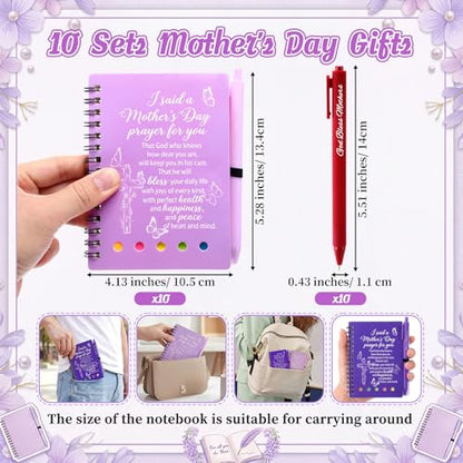 10 Sets Mother's Day Christian Gifts Bulk Bible Verse Spiral Notebooks with Sticky Note Religious Ballpoint Pens Prayer Journal Church Gifts for Mamas Mom Women Mother's Day