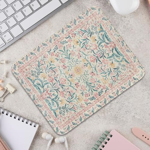 UTELKA Retro Boho Flroal Mouse Pad, Cute Mousepad for Desk Women 10x8 - color: Pink Flroal Carpet Rug, size: 10.2L x 8.2W inches