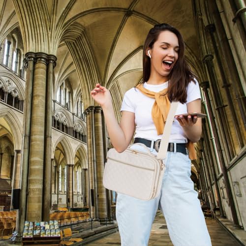 Large Bible Cover for Women,2 Compartments Bible Bag for Church - color: 2 Lays,Beige