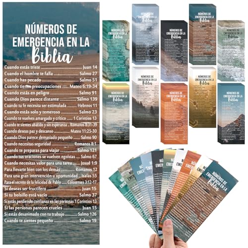 Motiskyy 100 Pcs Emergency Numbers Bookmarks Gifts Christian Bookmarks Bulk Bible Verse Cards Inspirational Scripture Cards Bulk for Church Members Sunday School Gifts (Spanish) - style: Spanish