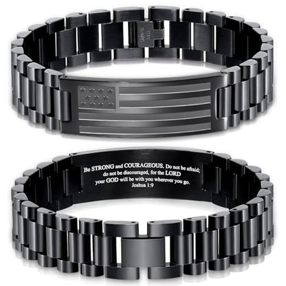 American Flag Bracelets Christian Christma Gifts for Men - color: Black