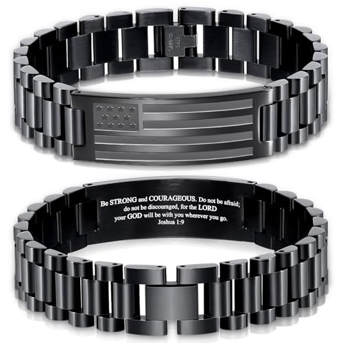American Flag Bracelets Christian Christma Gifts for Men - color: Black
