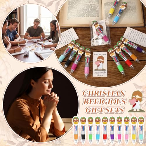 Sayglossy 120 Sets Little Jesus Pens Bulk, 4-in-1 Christian Pens with Cards - style: Blessed Jesus