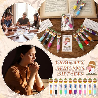 Sayglossy 120 Sets Little Jesus Pens Bulk, 4-in-1 Christian Pens with Cards - style: Blessed Jesus