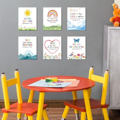 HOURIA Framed Kids Rainbow Religious Christian Wall Art (6pcs,8“X10” - color: Bible wall art, size: 8X10inches