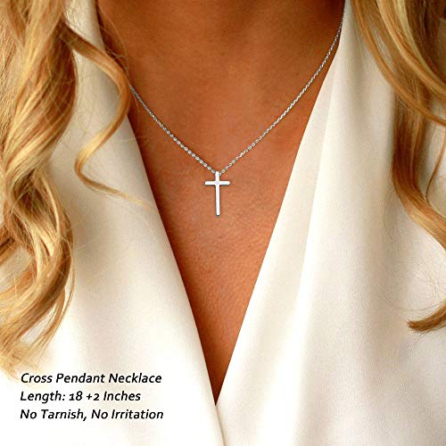 M MOOHAM Cross Necklace for Women Girls, Dainty 14K Gold Plated Cross Pendant Necklace Sideways Cross Choker Layered Necklaces for Women Girls - color: Cross Silver 0.51"×0.91"
