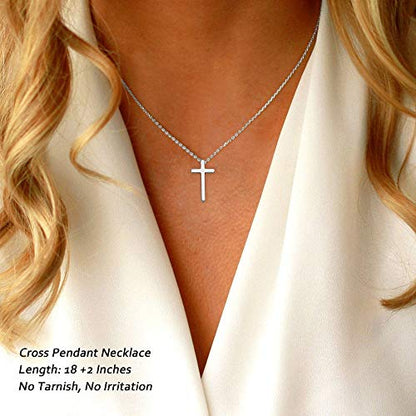 M MOOHAM Cross Necklace for Women Girls, Dainty 14K Gold Plated Cross Pendant Necklace Sideways Cross Choker Layered Necklaces for Women Girls - color: Cross Silver 0.51"×0.91"
