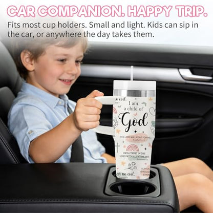 Christian Gifts for Women Girls – 14 oz Tumbler with Handle and Straw, Stainless Steel Insulated - BPA Free, Inspirational Bible Verse Baptism Cup, Religious Birthday Travel Gift (Child of God) - color: Child1