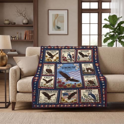 Christian Eagle Patriotic Flag Throw Blanket for Men Veterans Dad - color: Tk013, size: 60"x50"