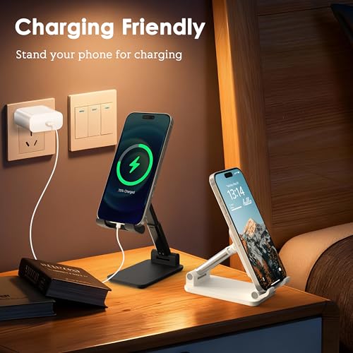 2 Pack Cell Phone Stand for Desk, Adjustable Angle & Height, Foldable Portable Phone Holder with Anti-Slip Silicone Pad, Compatible with iPhone 18/17/16/Smartphones 4–8 Inch, Black&White - color: (2 PCs) Black&White