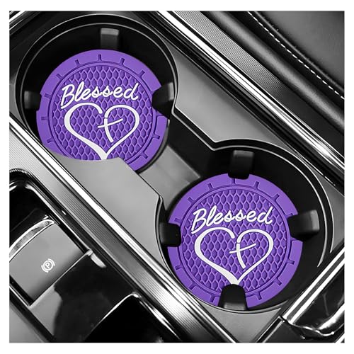 2PCS Car Cup Holder Coaster, 2.76 Inch PVC Anti Slip Car Cup Insert Coaster with Blessed Cross and Heart, Shockproof Dustproof Drink Mat Universal for Most Vehicles Interior (Dark Purple) - color: Dark Purple