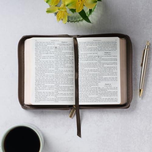 KJV Holy Bible, Compact Large Print Vegan Leather Red Letter Edition - Ribbon Marker, King James Version, Floral Dusty Taupe, Zipper Closure (KJV Compact LP Editions)