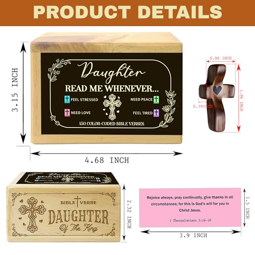 Personalized Daughter Bible Verse Box with 150 Color-Coded Scripture Cards, Custom Name Prayer Box with Pocket Cross, Christian Gift for Daughter, Christmas, Graduation - color: Daughter