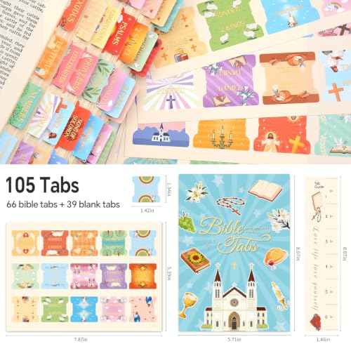 Bible Tabs for Women, 66 Large Print Laminated Bibles Chapters Index Tabs and 39 Blank Dividers Sticky Labels, Icon of Bible Study Supplies, Journaling Accessories, Christian Gifts for Men - style: Bible Icon