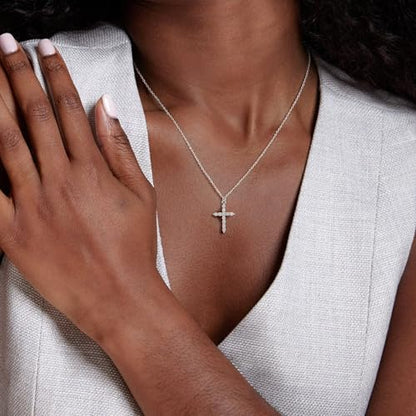 Carffordo 925 Sterling Silver Cross Necklace, Dainty Necklace for Women - style: Silver Cubic Zirconia Cross