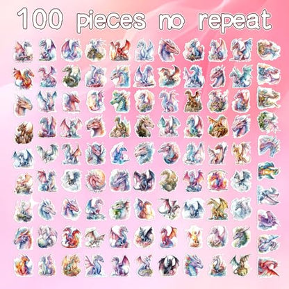 Cartoon Dragon Stickers for Adults - 100 Pcs Magic Pterosaur Water Bottle Stickers, Cool Cute Waterproof Scrapbook Sticker for Teen, Vinyl Decals for Vision Board Laptop Journal - style: Dragon
