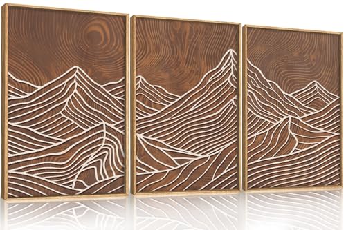 HPINUB Line Style Mountain Framed Canvas Wall Art Set, Vintage Tree Rings Wall Decor, Abstract Tree Spiral Wall Painting, Modern Nature Art Prints for Living Room,Bedroom,Farmhouse-16 x24 x3 - color: Line Style Mountain Wall Art, size: 16"L x 24"W