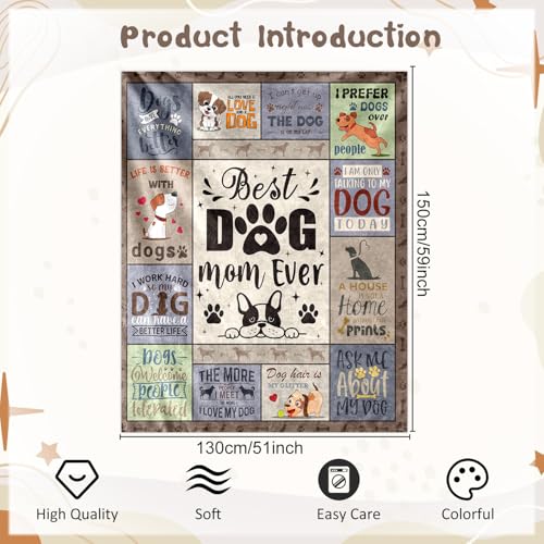 Wxiben Dog Mom Gifts for Women - Dog Mom Gifts Blanket for Dogs LoversBirthday Gift for Dog Moms Best Dogs Mom Ever Throw Blanket for Mother Bed Couch Sofa Home Decor 60x50 Inch - color: Dog Mom Blanket