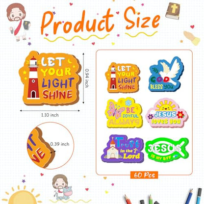 Cinrobiye 60 PCS Bible Verse Erasers Bulk, Inspirational Scripture Rubber Erasers for Sunday School, Church Events, VBS Supplies, Faith-Based Encouragement and Religious Activity Rewards