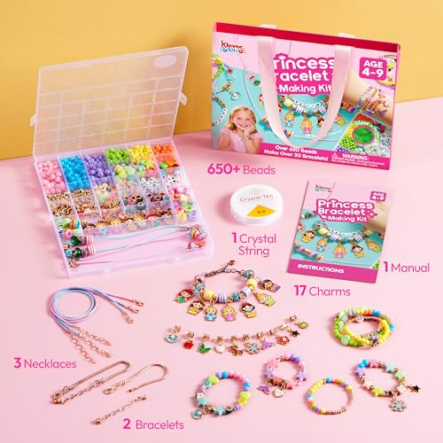 JOVA Klever Kits Princess Bracelet Making Kit, Jewelry Making Kit, Bracelets for Girls, Crafts for Kids, 4 Year Old Girl Birthday Gifts, Over 650 Beads, Make 30+ Designs
