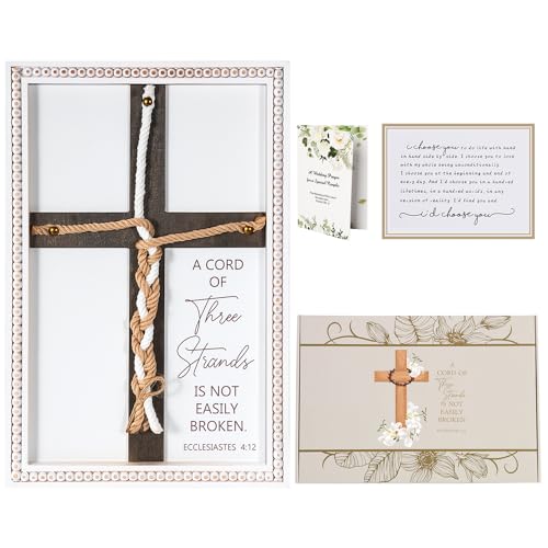 A Cord Of Three Strands Unity Wedding Cross Signs for Ceremony, Rope Cross to Braid - Tie God's Knot, Bible Wooden Decor, Engagement Anniversary Religious Gifts for Couples