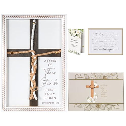 A Cord Of Three Strands Unity Wedding Cross Signs for Ceremony, Rope Cross to Braid - Tie God's Knot, Bible Wooden Decor, Engagement Anniversary Religious Gifts for Couples