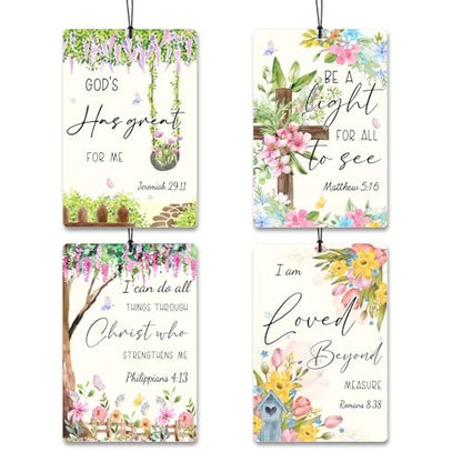 4 Pcs Christian Car Air Fresheners,Floral Bible Verse Car Accessories - color: garden