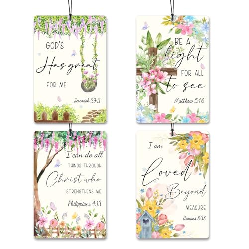 4 Pcs Christian Car Air Fresheners,Floral Bible Verse Car Accessories - color: garden