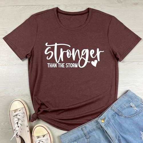 BLACKMYTH Women Cute Graphic Stronger Tee Shirts - color: Heather Coffee, size: Large