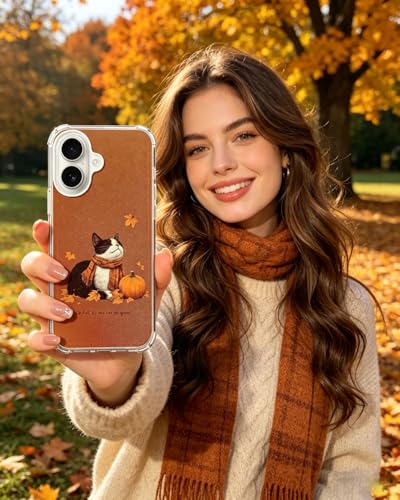 Halloween Cat Phone Case Compatible with iPhone 17, Cute Orange Fall Phone Cover for iPhone 17 - color: Halloween Cat