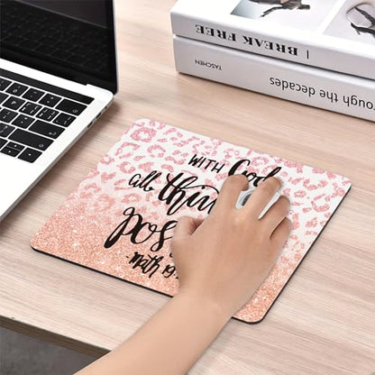 Inspirational Quote Mouse Pad, with God All Things are Possible Motivational Computer Mouse Pad - Pink - color: Pink