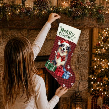 Australian Shepherd Red Buffalo Plaid Christmas Stockings 16 Inch - color: Christmas10